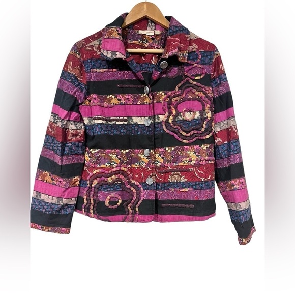 Choices Size Medium Zipup Jacket multiColorful Striped Long Sleeved Floral Coat - Picture 1 of 7